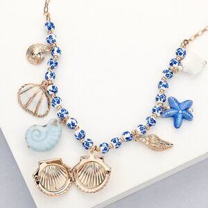 NEW Shell Locket Puka Ceramic Starfish Sealife Charm Sea Beach Charm Necklace